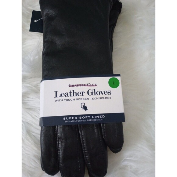 Charter Club Touch Screen Technology Leather Gloves Cashmere Blend Lining Sz L - Picture 8 of 8